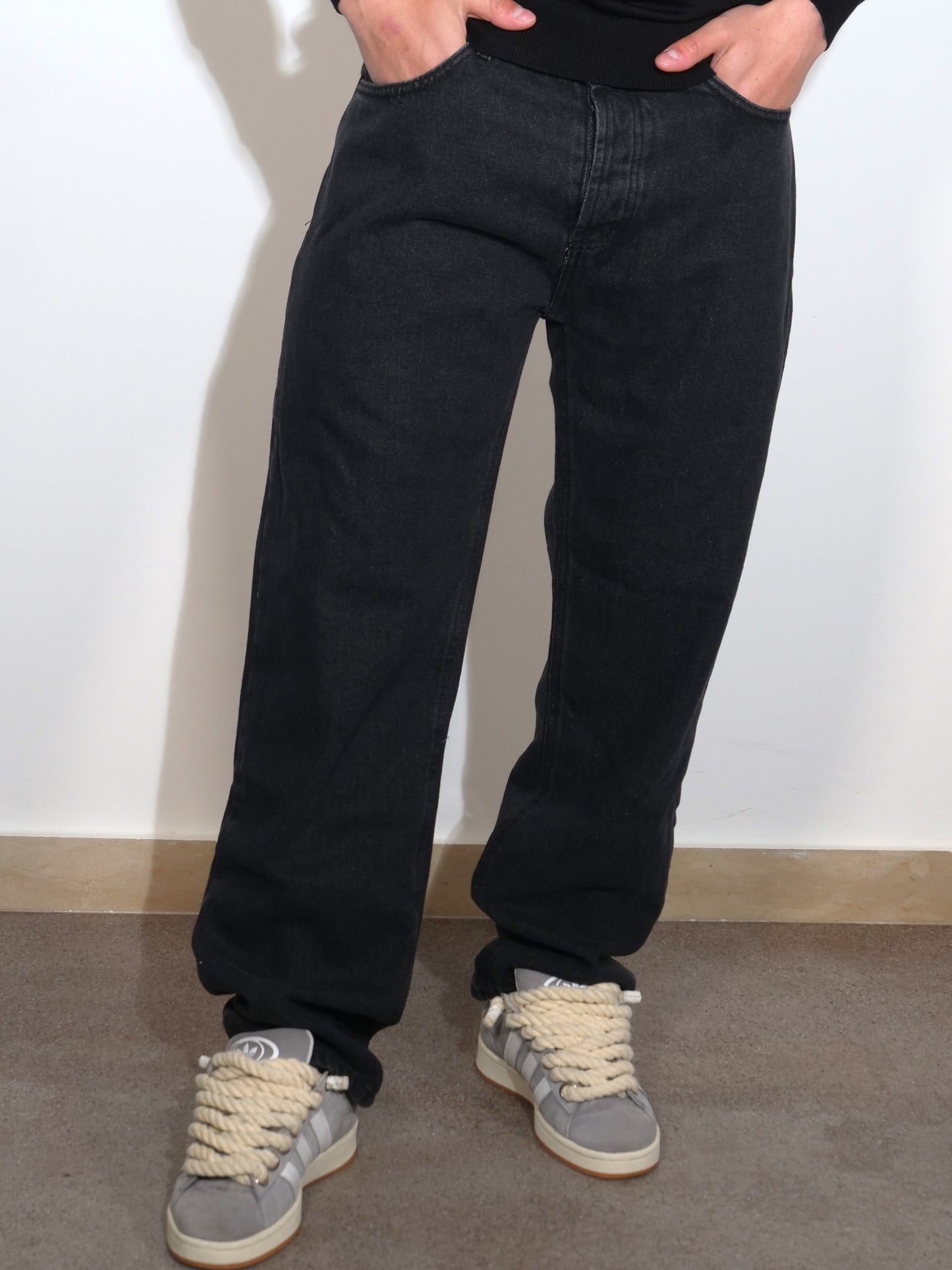 PANTALONE JEANS NERO WIDE FIT