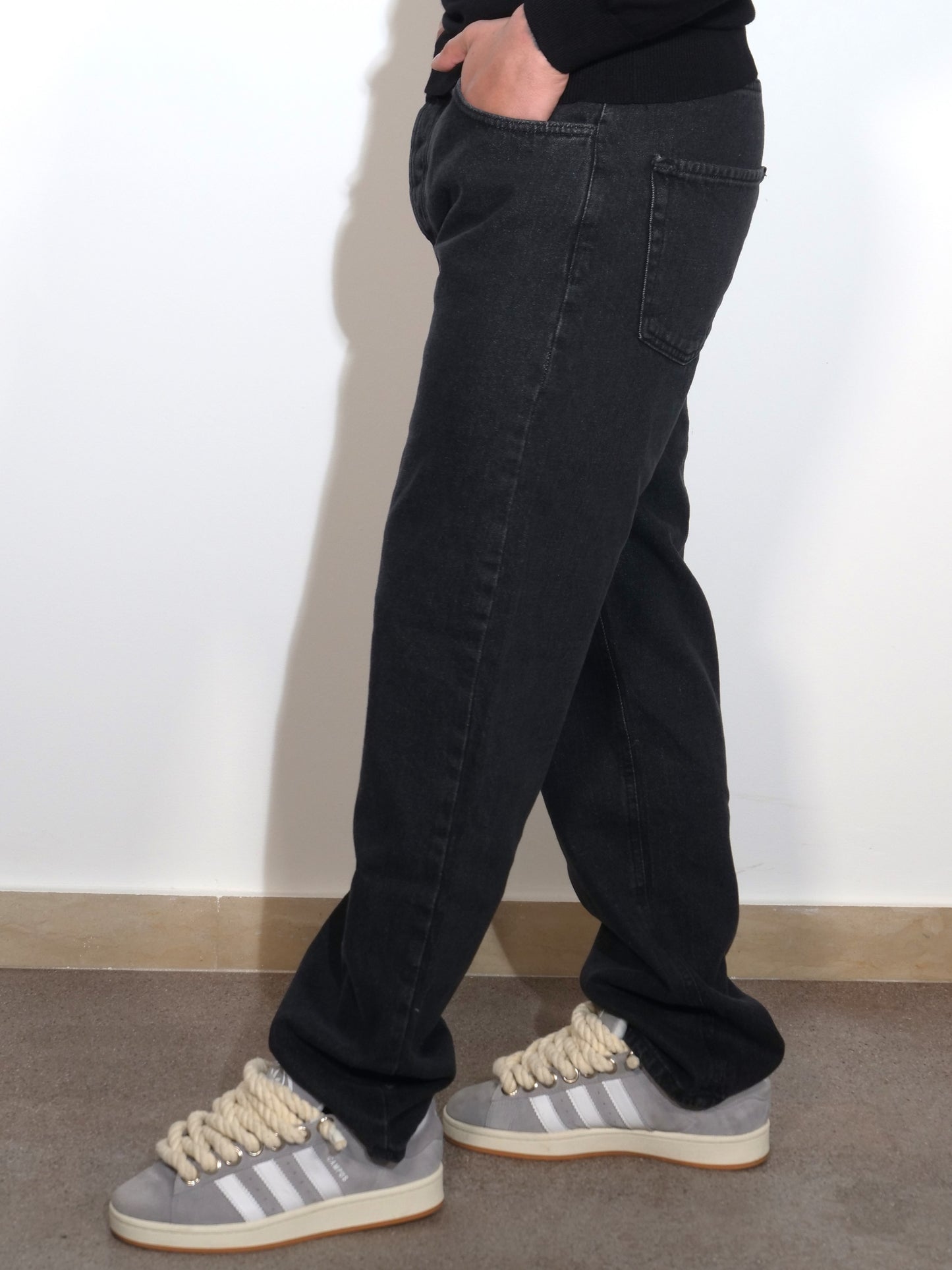 PANTALONE JEANS NERO WIDE FIT