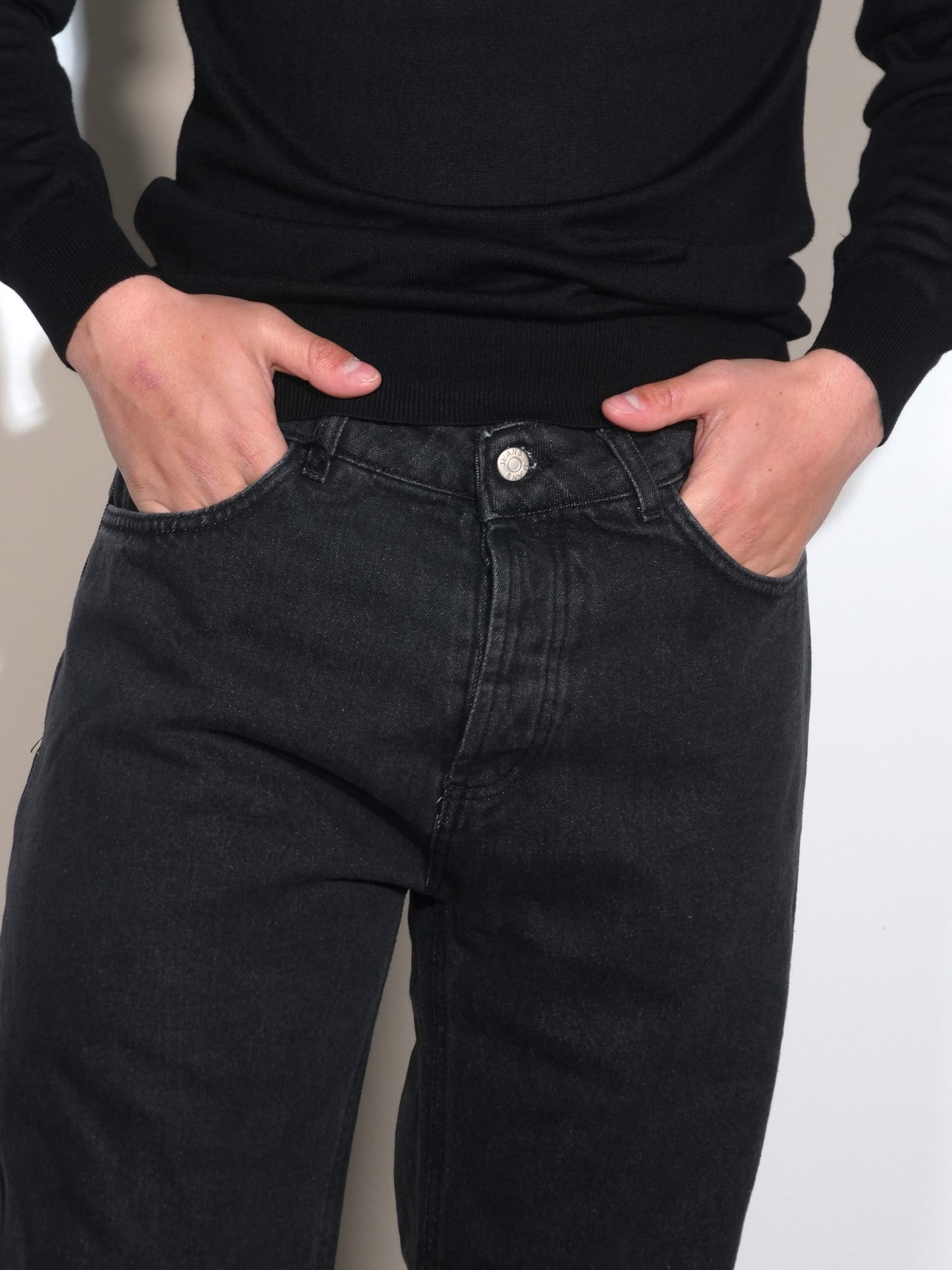 PANTALONE JEANS NERO WIDE FIT