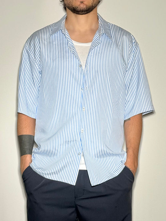 CAMICIA MANICHE CORTE IN VISCOSA CELESTE