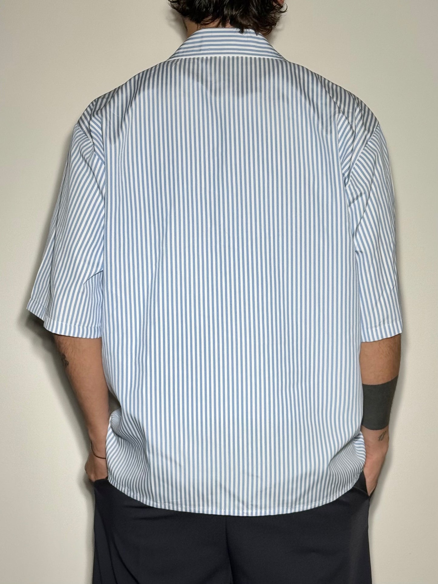 CAMICIA MANICHE CORTE IN VISCOSA CELESTE